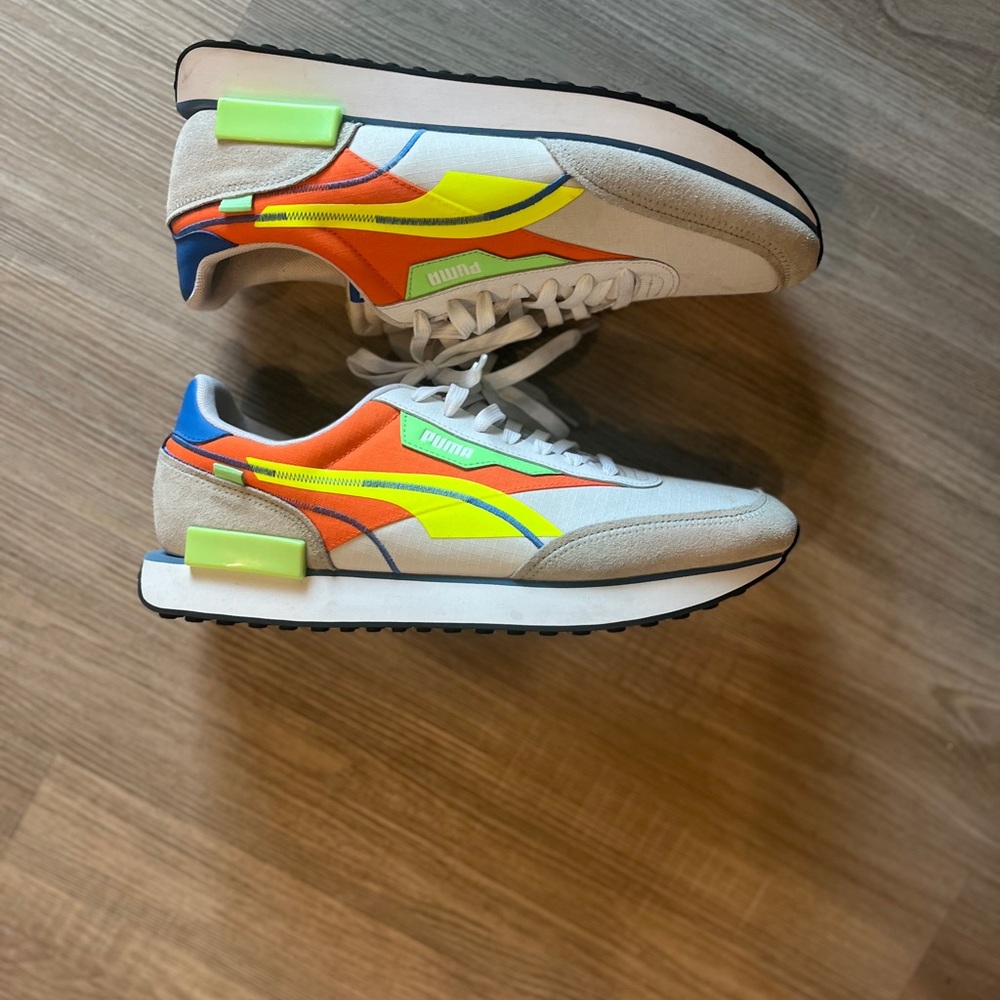 Puma Neon and Cream Retro Sneakers